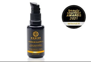 OKOKO Cosmétiques L’Élixir de Clarté 2.0 — Editor’s Choice award-winning brightening serum with dual vitamin C and AHA fruit acids. Refines tone, fades dark spots, and promotes radiant, even skin through clean science and sensorial artistry.